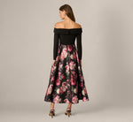 Long Sleeve Off Shoulder Floral Mikado Combo Dress In Black Multi 5