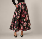 Long Sleeve Off Shoulder Floral Mikado Combo Dress In Black Multi 4