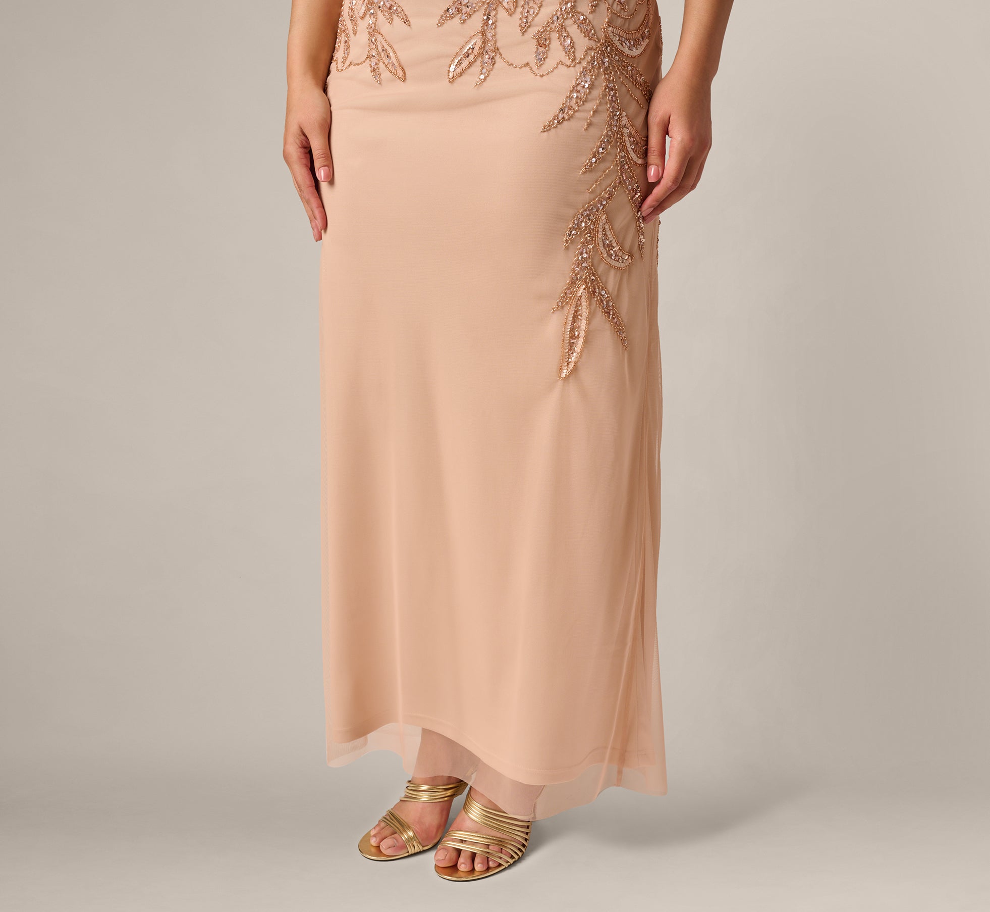 R Plus Size Adrianna Papell Hand-Beaded Sleeveless Slim Column Gown