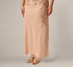 Plus Size Adrianna Papell Hand-Beaded Sleeveless Slim Column Gown In Rose Gold 3