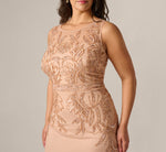 Plus Size Adrianna Papell Hand-Beaded Sleeveless Slim Column Gown In Rose Gold 4