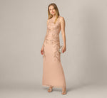 Adrianna Papell Hand-Beaded Sleeveless Slim Column Gown In Rose Gold 1