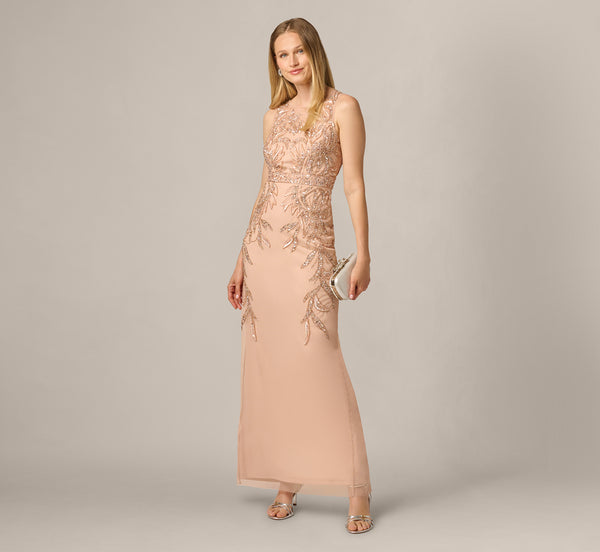 Womens Adrianna Papell Beaded Column Gown - Pink Womens Adrianna Papell Beaded Column Gown - Pink