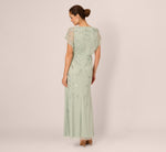 Hand-Beaded Illusion Long Blouson Gown In Icy Sage 5