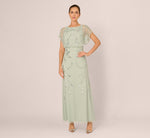 Hand-Beaded Illusion Long Blouson Gown In Icy Sage 2