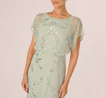 Hand-Beaded Illusion Long Blouson Gown In Icy Sage 3