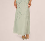 Hand-Beaded Illusion Long Blouson Gown In Icy Sage 4