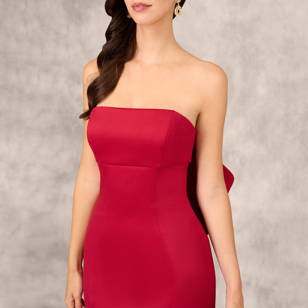 Stretch Mikado Strapless Gown With Bow Back In Matador Red