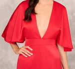 Crepe Back Satin Midi Dress With Flutter Sleeves In Chateau Red 3
