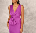 Sleeveless Satin Crepe Column Gown With Bow Waist In Wild Orchid 3