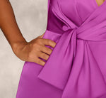 Sleeveless Satin Crepe Column Gown With Bow Waist In Wild Orchid 4