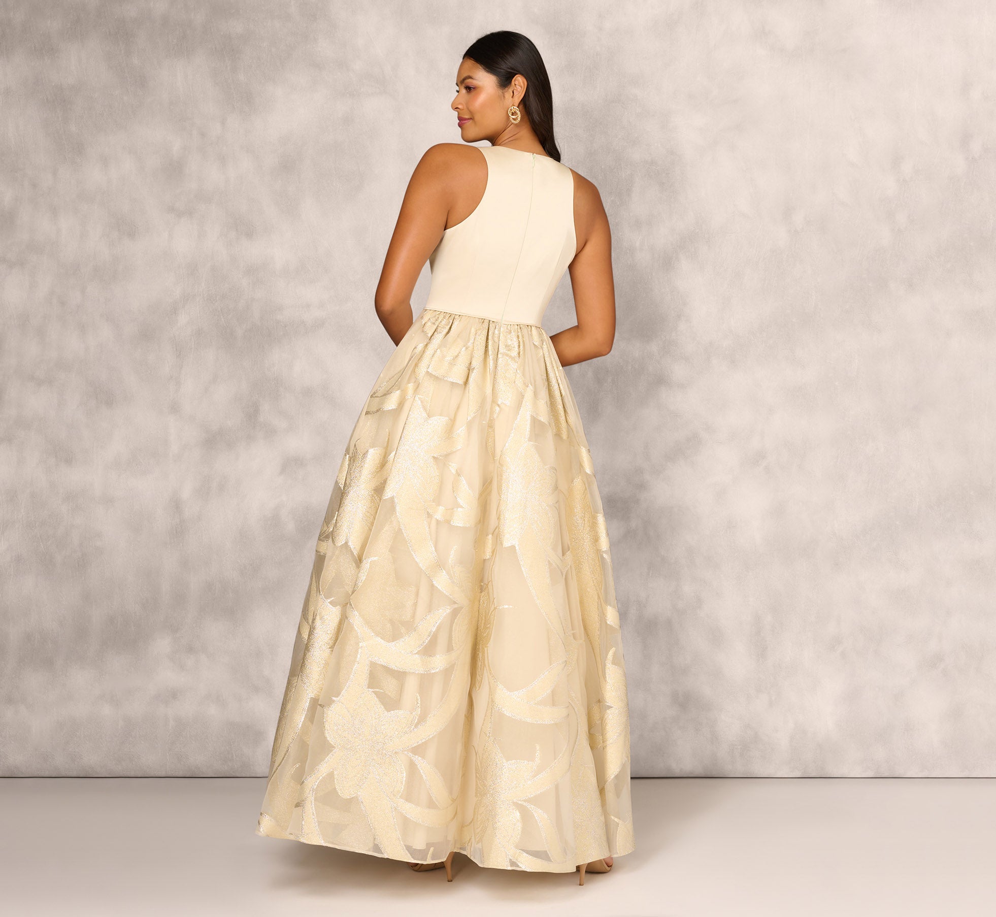 Aidan Mattox Sleeveless Metallic Jacquard Gown - Light Gold Aidan Mattox Sleeveless Metallic Jacquard Gown - Light Gold