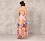 Multicolor Metallic Floral Print Jacquard High Low Gown With Pockets In Pink Multi 5
