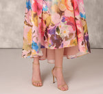Multicolor Metallic Floral Print Jacquard High Low Gown With Pockets In Pink Multi 3