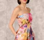 Multicolor Metallic Floral Print Jacquard High Low Gown With Pockets In Pink Multi 4
