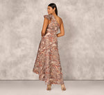 Clipped Jacquard High Low Gown With Ruffle One Shoulder Neck In Rust Multi 6