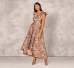 Clipped Jacquard High Low Gown With Ruffle One Shoulder Neck In Rust Multi 3