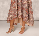 Clipped Jacquard High Low Gown With Ruffle One Shoulder Neck In Rust Multi 5