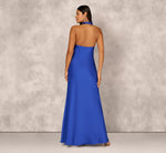 Satin Floral Beaded Halter Mermaid Gown In Deep Sapphire 5