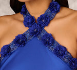 Satin Floral Beaded Halter Mermaid Gown In Deep Sapphire 3