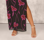 Beaded Floral Halter Column Gown With Mock Neck In Black Multi 5