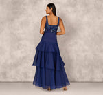 Tiered Organza Gown With Beaded Bodice In Navy 6