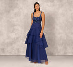 Tiered Organza Gown With Beaded Bodice In Navy 3