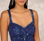 Tiered Organza Gown With Beaded Bodice In Navy 4