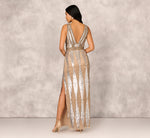 Fully Beaded Plunge Long Dress In Silver Multi 5