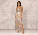 Fully Beaded Plunge Long Dress In Silver Multi 2