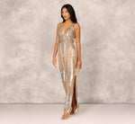 Fully Beaded Plunge Long Dress In Silver Multi 1