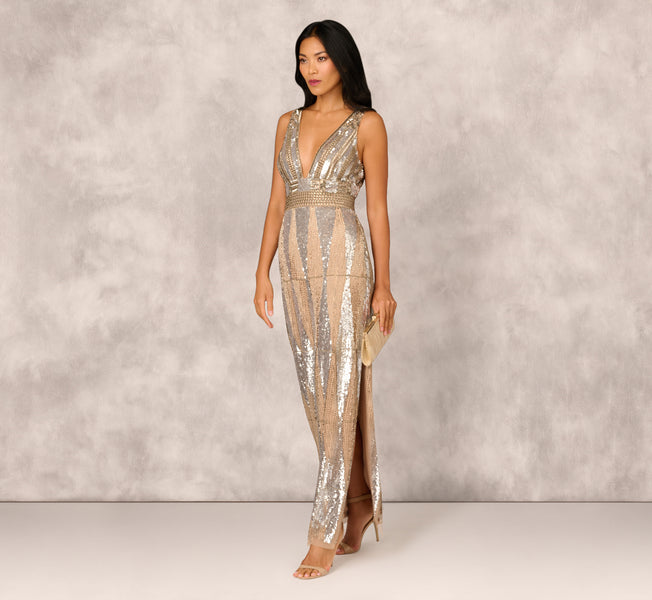 Aidan Mattox Women's Fully Beaded Deep V Neck Gown - Multi - Size 16