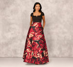 Combo Fabric Cap Sleeve Gown In Black Red Multi 3