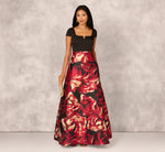 Combo Fabric Cap Sleeve Gown In Black Red Multi 2