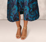 Floral Jacquard Midi Dress In Blue Black Multi 5