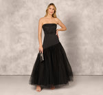 Strapless Mikado Ball Gown With Mesh Skirt In Black 1