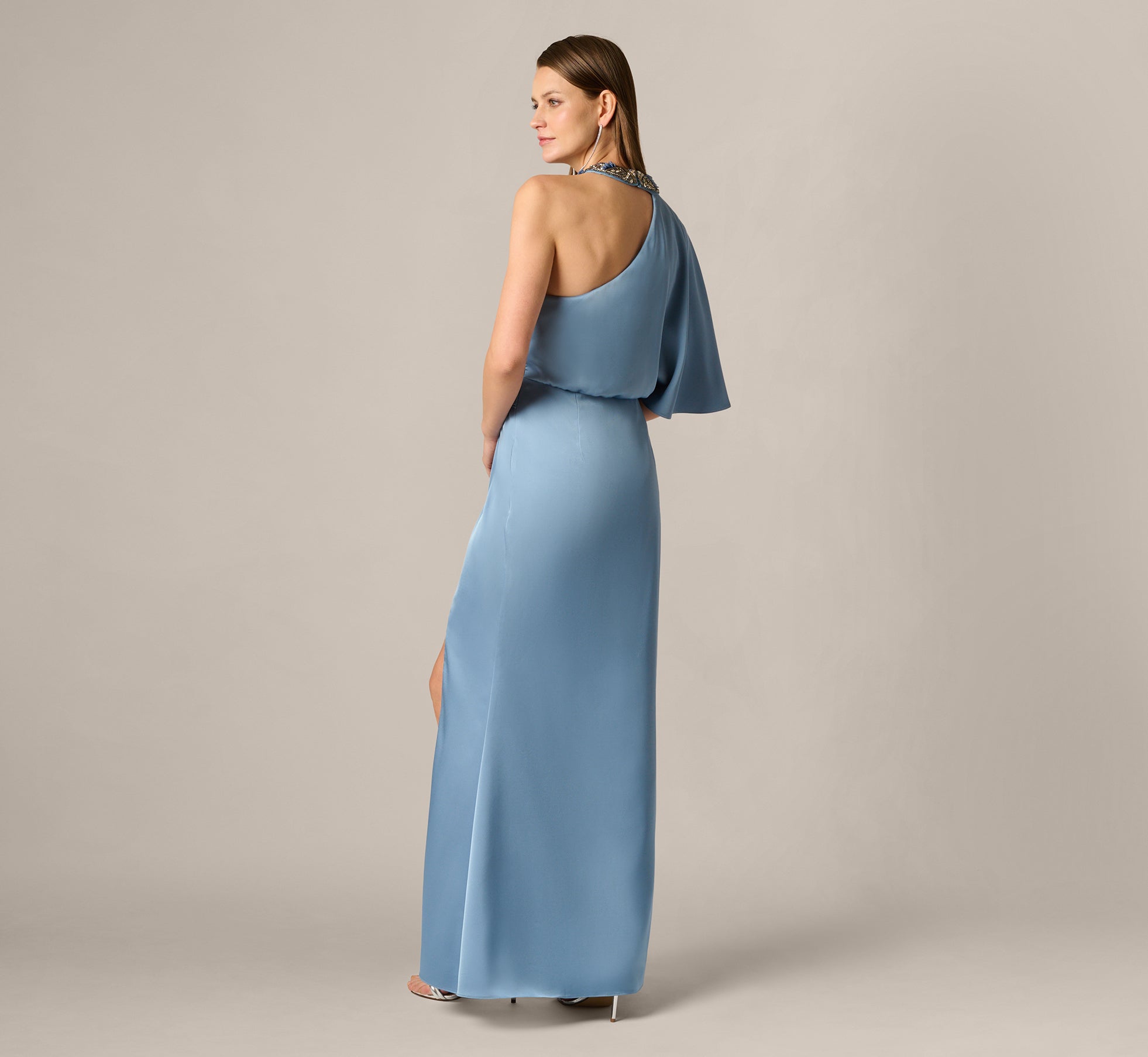 crepe-back satin one-shoulder bridesmaid dress Ever-Pretty One Shoulder Ruched Satin Maxi Bridesmaid Dresses main image 1