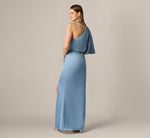 Crepe Back Satin One Shoulder Long Dress In Blue Cloud 5