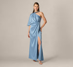 Crepe Back Satin One Shoulder Long Dress In Blue Cloud 2
