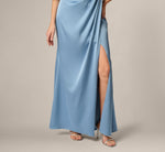 Crepe Back Satin One Shoulder Long Dress In Blue Cloud 3
