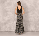 Sleeveless Embroidered A Line Gown In Grey Multi 5