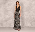 Sleeveless Embroidered A Line Gown In Grey Multi 1