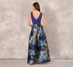 Sleeveless Floral Jacquard Combo Ballgown In Blue Yellow Multi 5