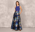 Sleeveless Floral Jacquard Combo Ballgown In Blue Yellow Multi 2