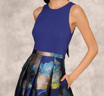 Sleeveless Floral Jacquard Combo Ballgown In Blue Yellow Multi 3