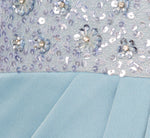 Off Shoulder Beaded Satin Combo Long Dress In Clear Water 6