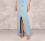 Off Shoulder Beaded Satin Combo Long Dress In Clear Water 4