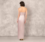 Strapless Draped Foil Mikado Gown In Mauve Silver 5