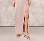 Strapless Draped Foil Mikado Gown In Mauve Silver 4