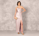 Strapless Draped Foil Mikado Gown In Mauve Silver 1